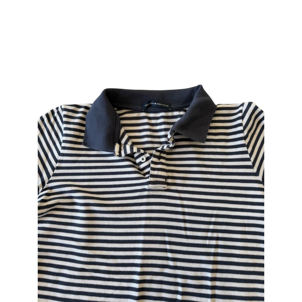 Brandy Melville Womens Navy Blue‎ Striped Polo Shirt One Size Preppy Cotton Top - Picture 5 of 8